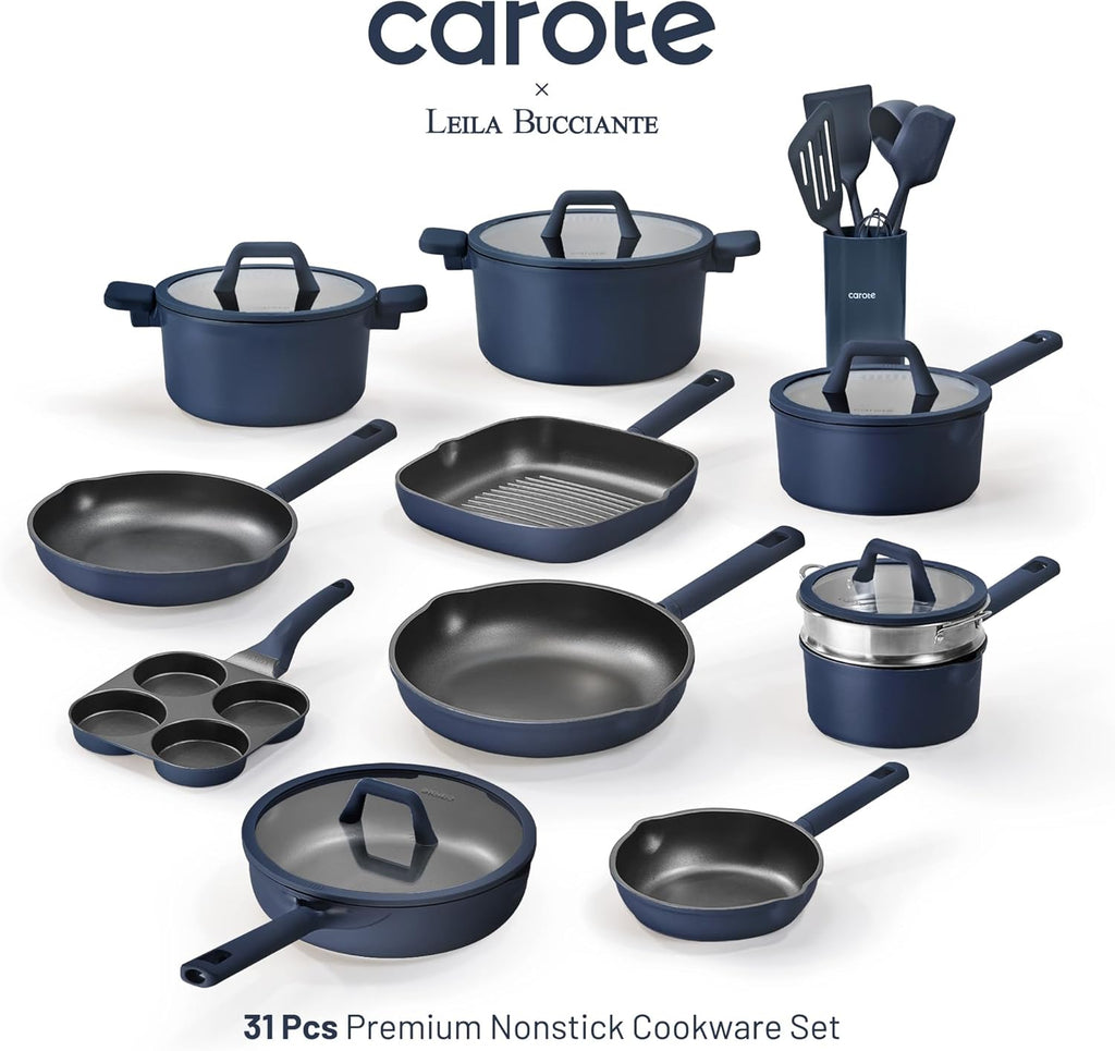 CAROTE 31PCS Pots and Pans Set, Nonstick Cookware Set Kitchen Non Stick Induction Titanium Cookware Non-toxic Granite Cooking set