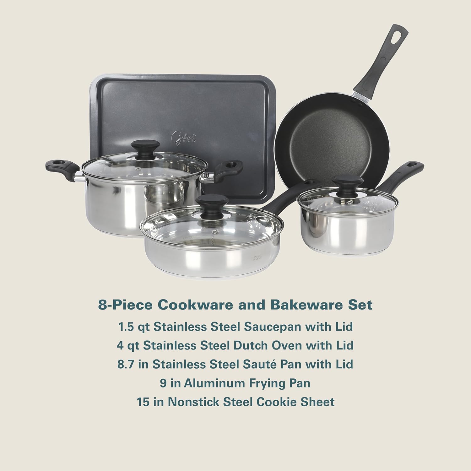 Gibson Home 74 Piece Kitchen in a Box Pots and Pans Cookware, Plates and Bowls Dinnerware, Cutlery Knife Block, Flatware Utensils