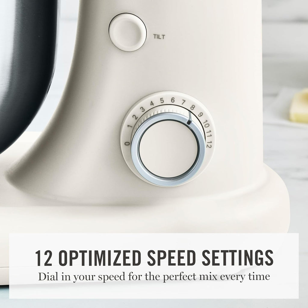 Martha Stewart  Tilt-Head Stand Mixer, 12 Speed, 5.3QT Stainless Steel Bowl, Splash Guard with Pour Chute, Whisk, Dough Hook, Flat Beater, Electric Kitchen Baking Mixer, Bread, Cake, Whip, Linen White Visit the Martha Stewart Store