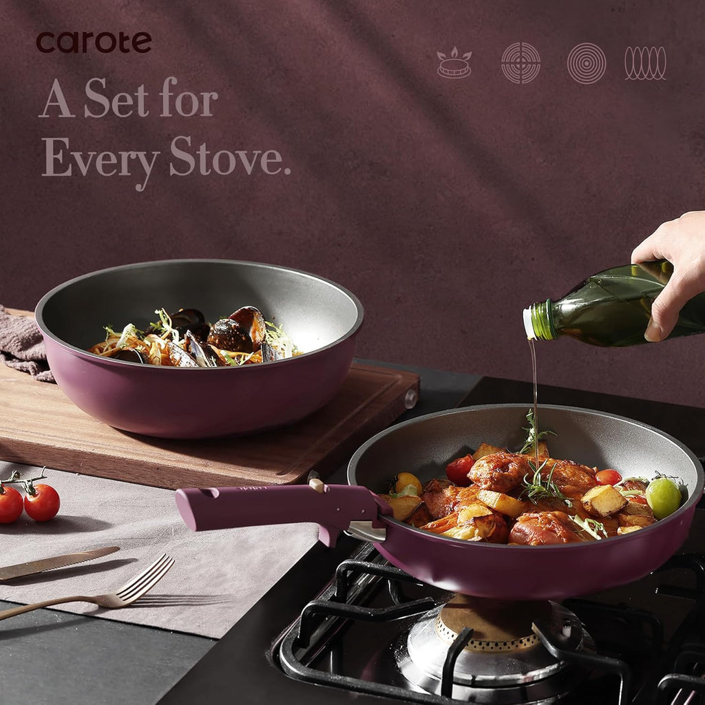 CAROTE 21pcs Pots and Pans Set, Nonstick Cookware Set Detachable Handle, Induction Kitchen Cookware Sets Non Stick with Removable Handle