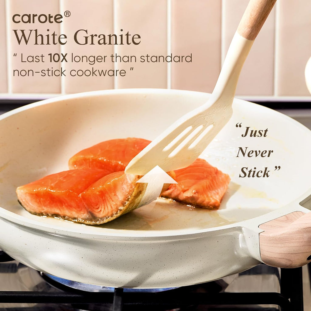 CAROTE 21Pcs Pots and Pans Set, Nonstick Cookware Sets, White Granite Induction Cookware Non Stick Cooking Set