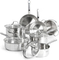 T-fal Stainless Steel Pots and Pans Set 11 Piece, Induction, Oven Broiler Safe 500F, Kitchen Cooking Set