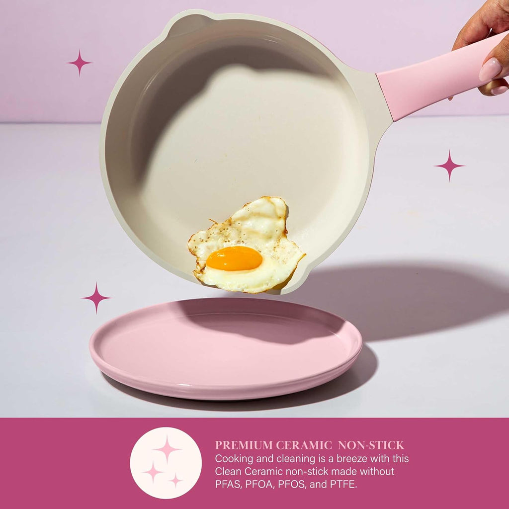 Paris Hilton Ceramic Nonstick Cookware Set, Cast Aluminum with Dual Layer Nonstick Coating, Gold Heart Knobs, Stay-Cool Handles