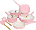 Paris Hilton Ceramic Nonstick Cookware Set, Cast Aluminum with Dual Layer Nonstick Coating, Gold Heart Knobs, Stay-Cool Handles