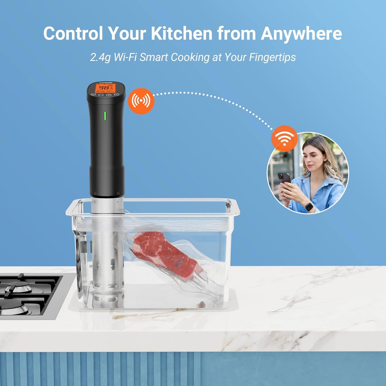 INKBIRD WIFI Sous Vide Cooker ISV-200W Bundle with INK-VS01 Vacuum Sealer Machine,1000W Sous-Vide Kits, Immersion Circulator for Sous Vide Mahine with 14 Preset Recipes on Thermal Immersion
