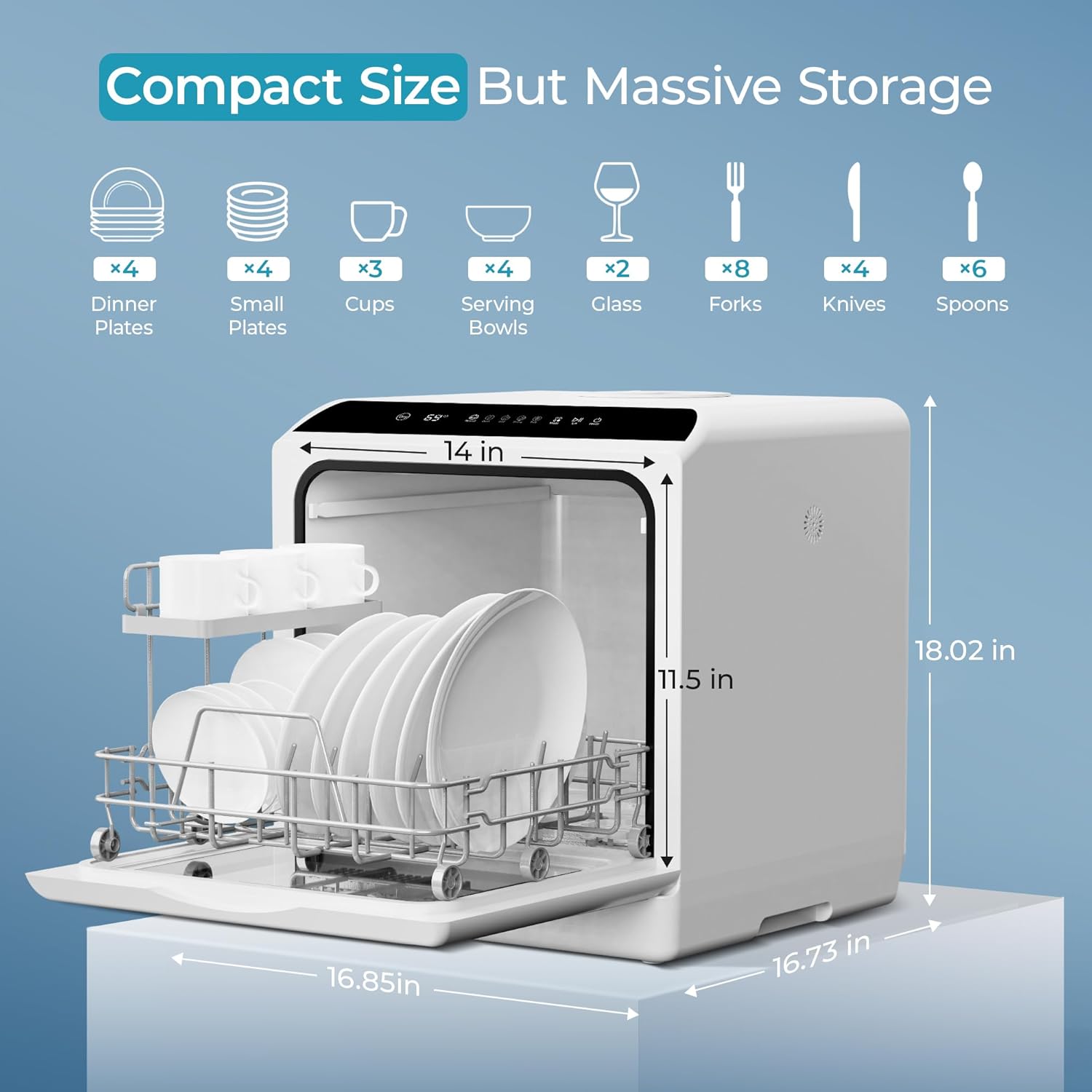 EUHOMY Countertop Dishwasher Portable with 6 Programs, 5L Built-in Water Tank for Apartments & RV, 167℉ High-Temp, No Hookup Needed, Mini Dishwasher with Baby Care