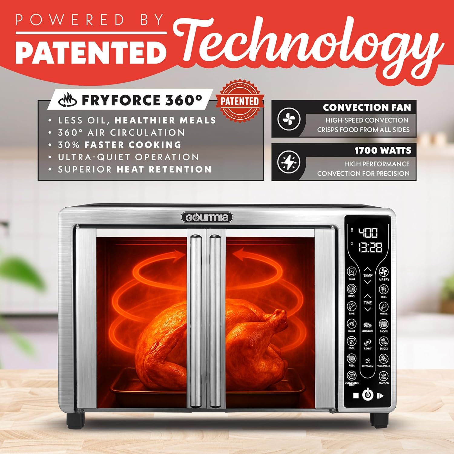 Gourmia French Door Air Fryer – 25 Qt Large Capacity Convection Oven