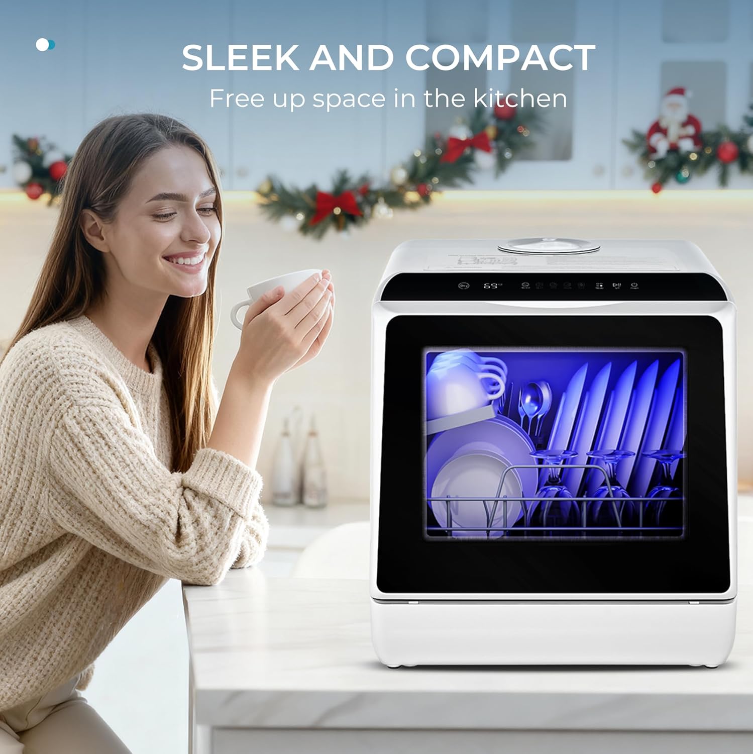EUHOMY Countertop Dishwasher Portable with 6 Programs, 5L Built-in Water Tank for Apartments & RV, 167℉ High-Temp, No Hookup Needed, Mini Dishwasher with Baby Care