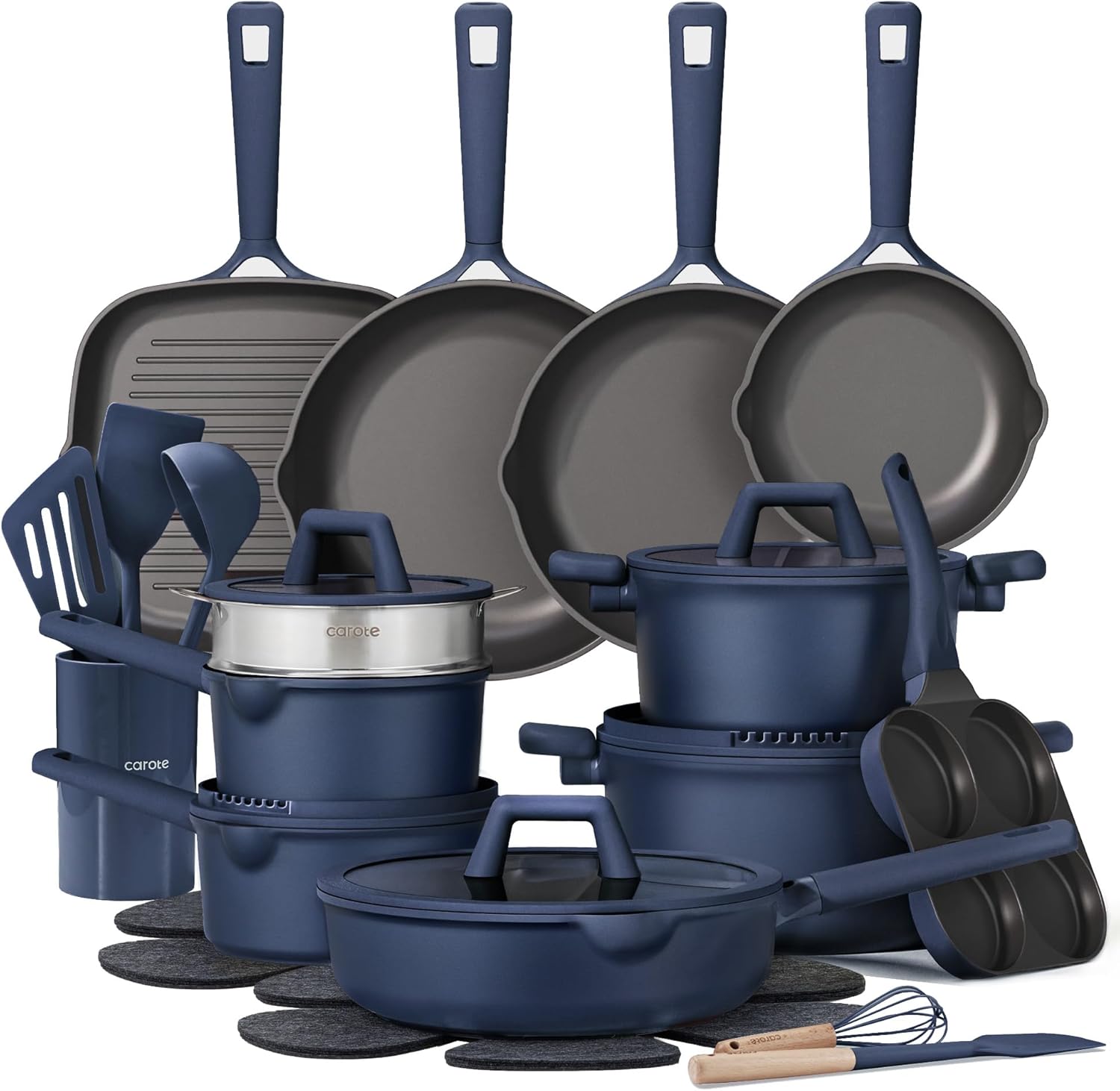 CAROTE 31PCS Pots and Pans Set, Nonstick Cookware Set Kitchen Non Stick Induction Titanium Cookware Non-toxic Granite Cooking set
