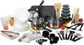 Gibson Home 74 Piece Kitchen in a Box Pots and Pans Cookware, Plates and Bowls Dinnerware, Cutlery Knife Block, Flatware Utensils